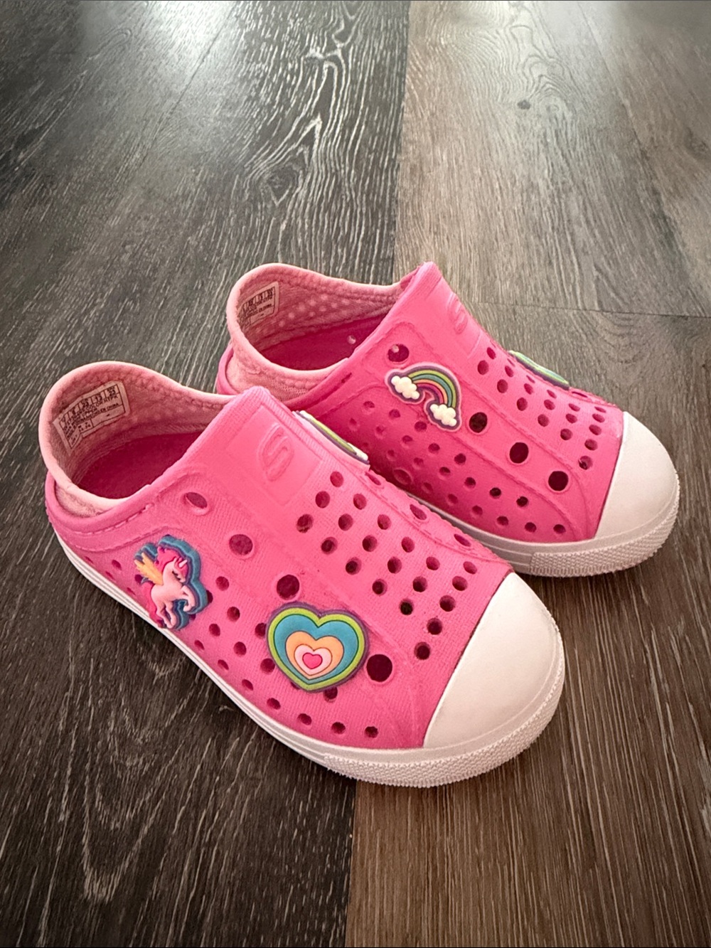 Skechers Pink Kids Slip-On Water Shoes with Rainbow & Heart Charms